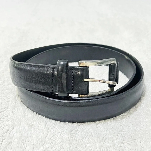 Mens Black Thick Leather Belt 36 Silver Buckle 1”Vintage Classic Grunge Goth - Picture 1 of 11
